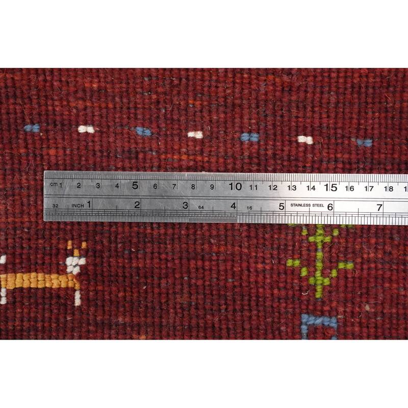 Hand Knotted Oriental 100% Wool Carpet Tribal Animal Pictorial Oranges & Rust Gabbeh Area Rug - 4' 11'' X 2' 7''
