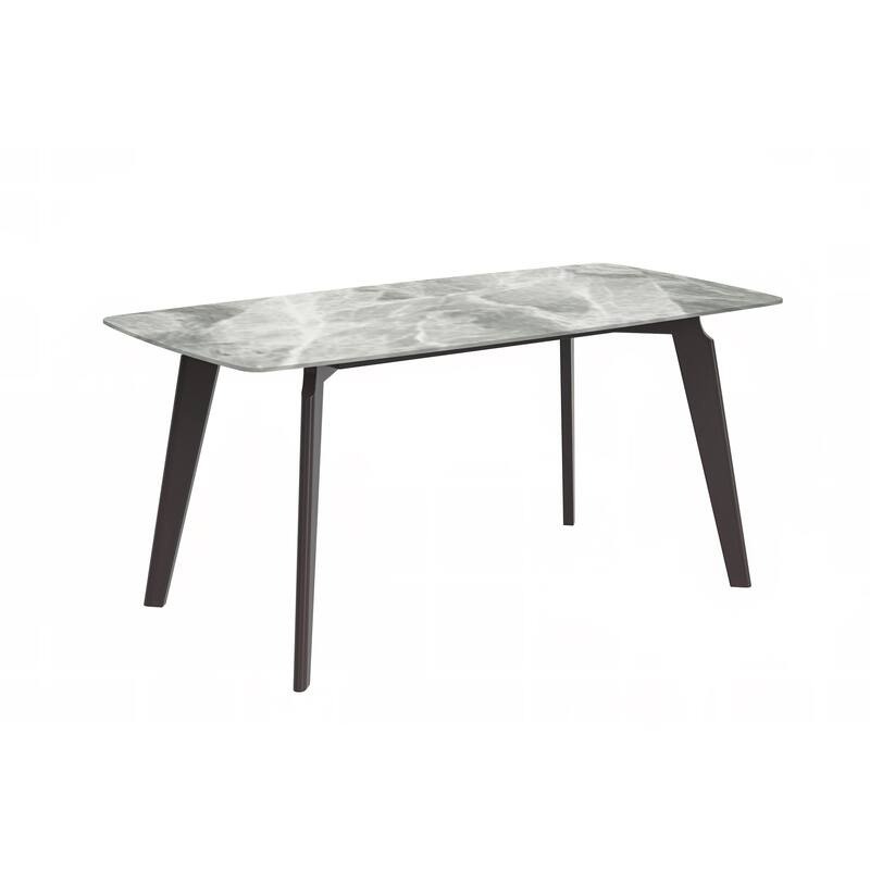 Krevor Modern Dining Table with Rectangular Sintered Stone or Glass Wide Tabletop and Black Steel Base - 71 Inch - Light Grey