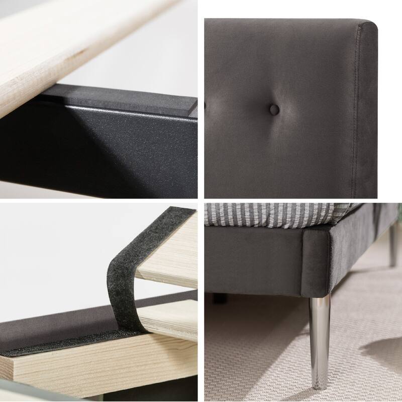 Priage by ZINUS Charcoal Velvet Upholstered Platform Bed Frame