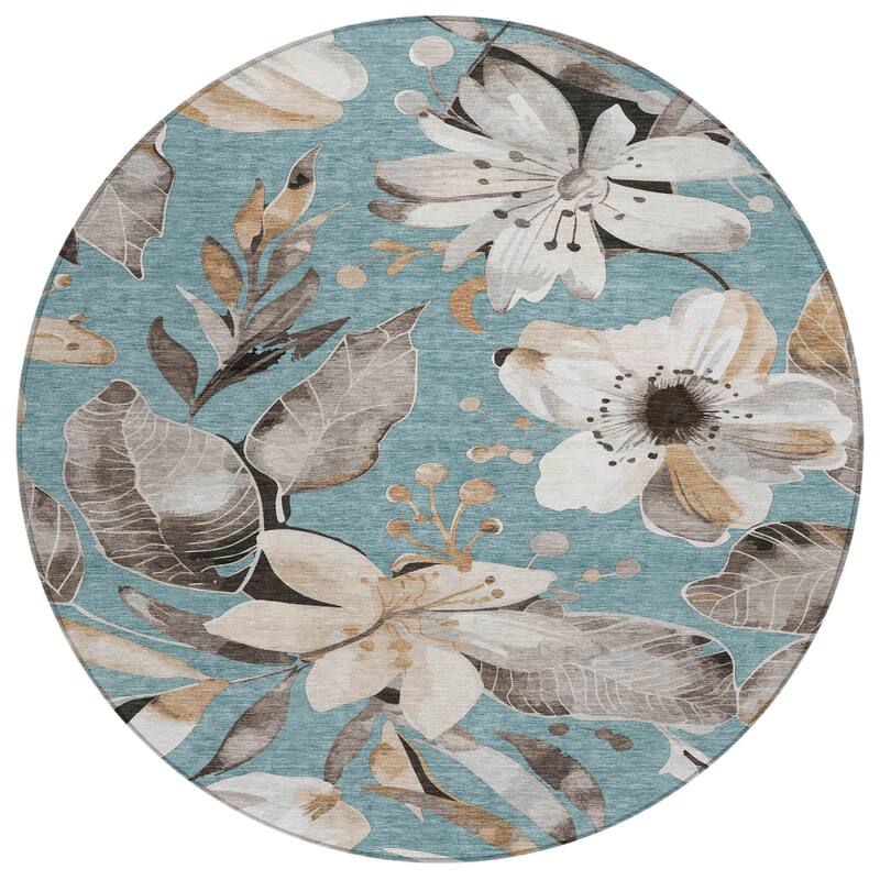 Machine Washable Indoor/ Outdoor Floral Chantille Rug