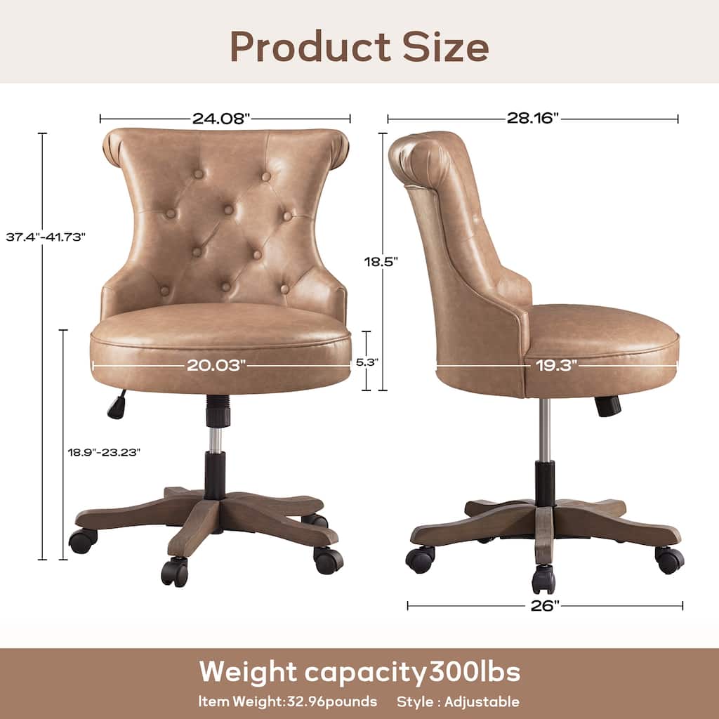 Office Chair with Wheels, Adjustable Height, Linen Fabric Upholstered Computer Desk Chair Swivel