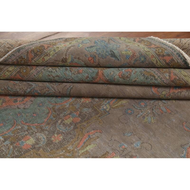 Distressed Gray Tabriz Persian Vintage Area Rug Handmade Wool Carpet - 8'8"x 12'0"