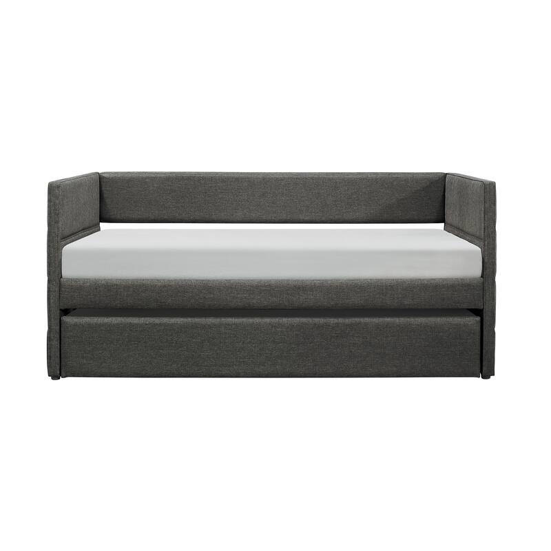 Modern Style Daybed with Trundle Dark Gray Fabric Upholstered Wooden Furniture 1pc