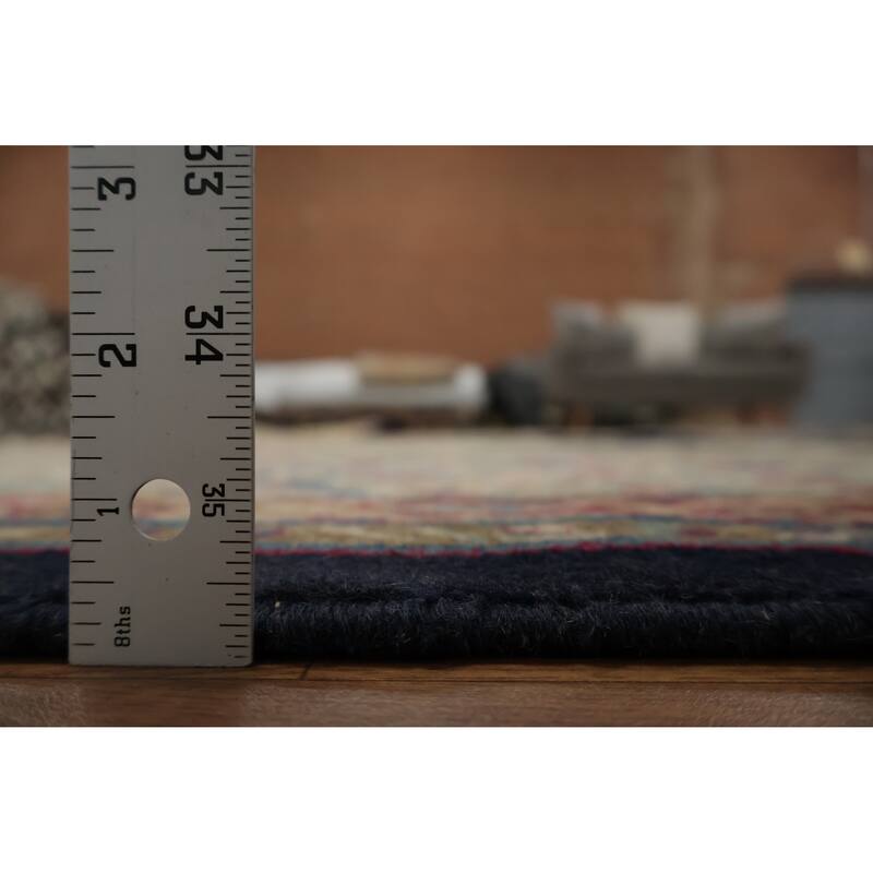 Hand Knotted Oriental 100% Wool Carpet Traditional Floral Navy Blue & Blues Kerman Area Rug - 16' 10'' X 10' 2''