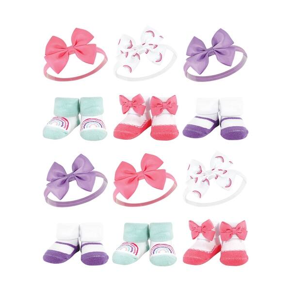 slide 1 of 1, Hudson Baby Infant Girl 12Pc Headband and Socks Giftset, Purple Rainbow, One Size - Purple Rainbow Purple Rainbow - One Size