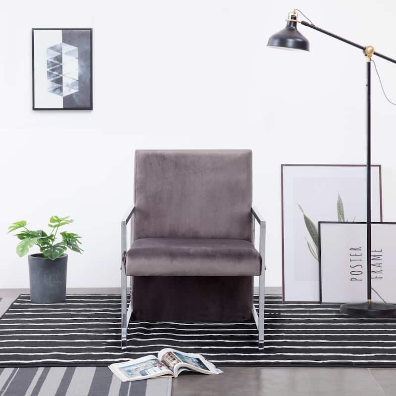 vidaXL Armchair with Chrome Feet Dark Gray Velvet - 20.9" x 27.2" x 28.7"
