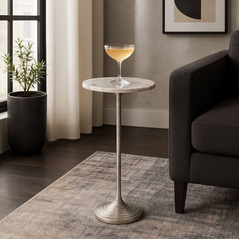 Metal and Stone Accent Table with Aluminum Base - Modern Stylish Side Table for Home Decor