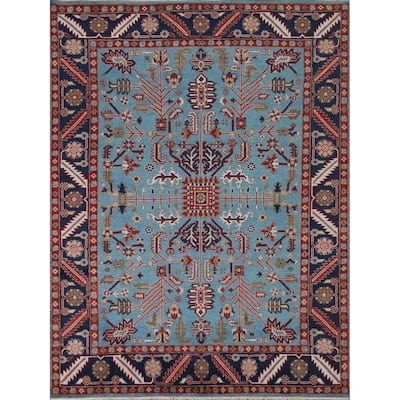 Light Blue Oushak Oriental Area Rug Hand-Knotted Wool Carpet - 8'2"x 9'10"