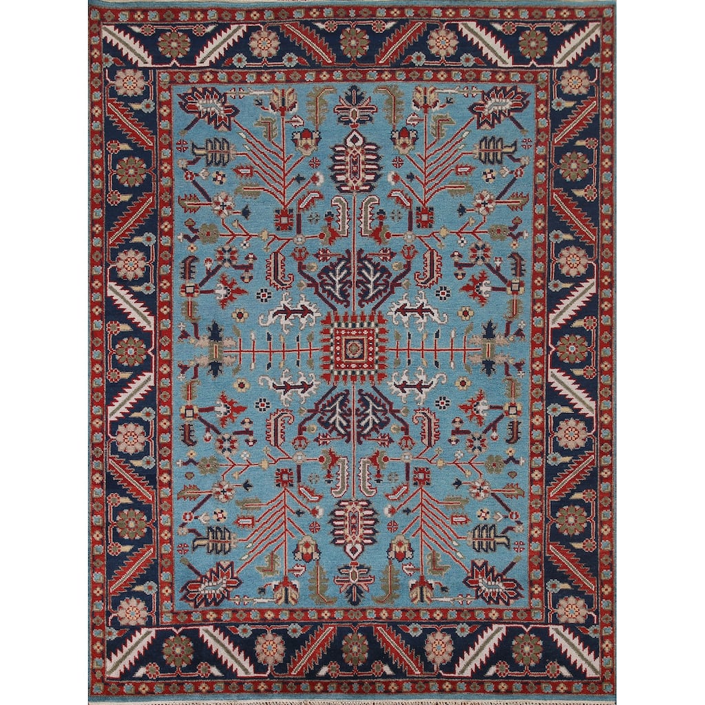 Light Blue Oushak Oriental Area Rug Hand-Knotted Wool Carpet - 8'2"x 9'10"