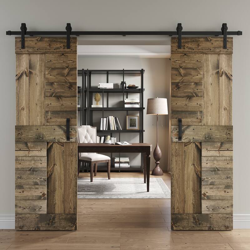 Coast Sequoia 48in/60in/72in/84in x 84in S Series Pine Wood Double Sliding Barn Door With Hardware Kit