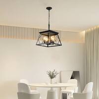 5-Light Farmhouse Chandeliers for Dining Room Metal Rustic Pendant Island Light  Modern Rectangular Island Lights (No Bulbs)
