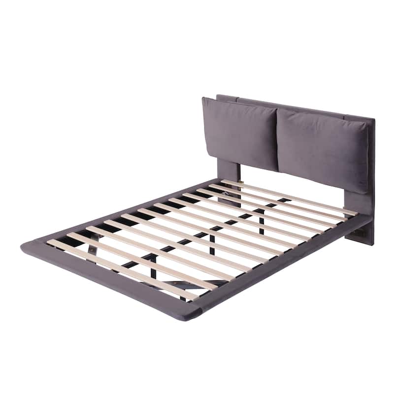 Full Size Upholstered Platform Bed with Motion Sensor Lights, USB Ports, and Floating Design, Perfect for Modern Bedrooms