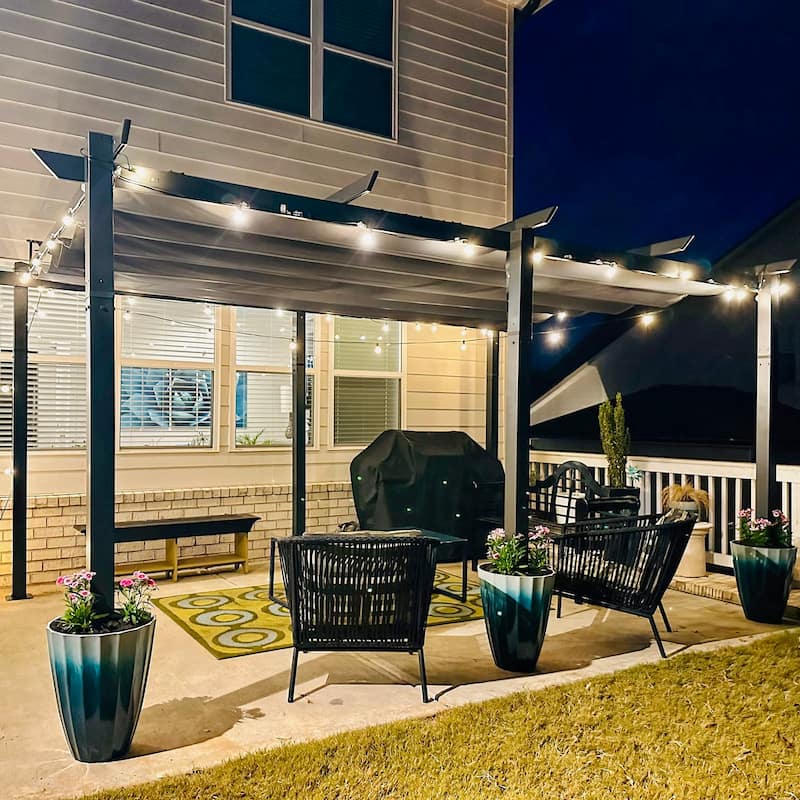 11 X 16 FT Outdoor Retractable Pergola with Weather-Resistant Canopy Aluminum Garden Pergola Patio Grill Gazebo for Courtyard