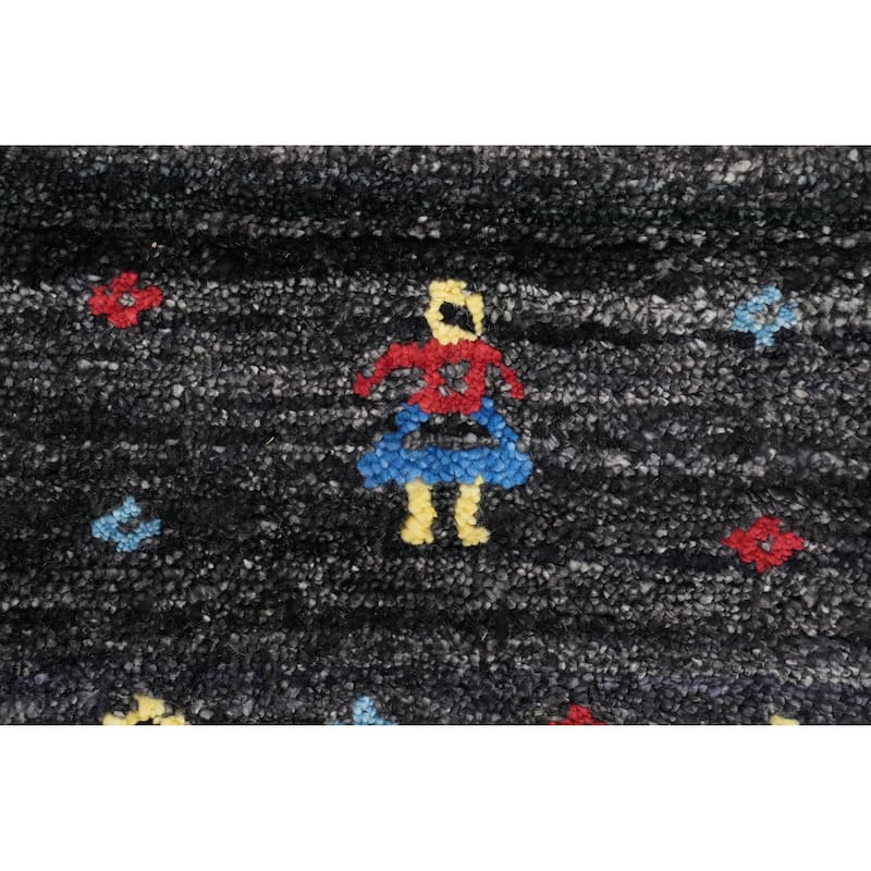 Hand Knotted Oriental Viscose Silk Carpet Tribal Animal Pictorial Greys & Charcoal Gabbeh Area Rug - 11' 8'' X 8' 9''