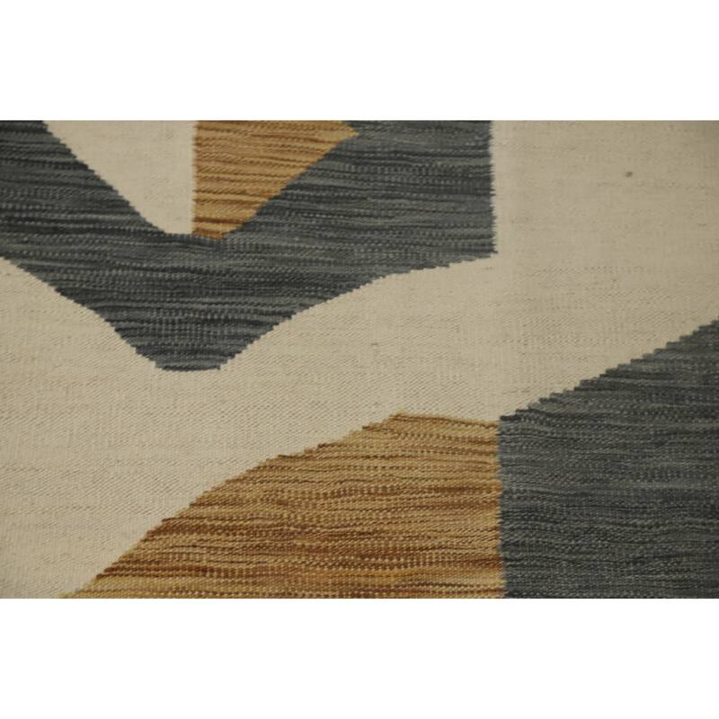 Hand Woven Oriental 100% Wool Carpet Southwestern Modern Beige & Ivories Kilim Runner Rug - 11' 6'' X 2' 8''