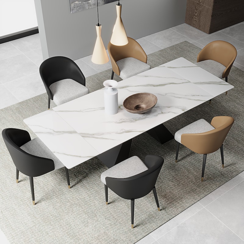 63'' to 94.5” Extendable Dining Table For 8-10 with Sintered Stone Table top and Metal Base - 94.48"