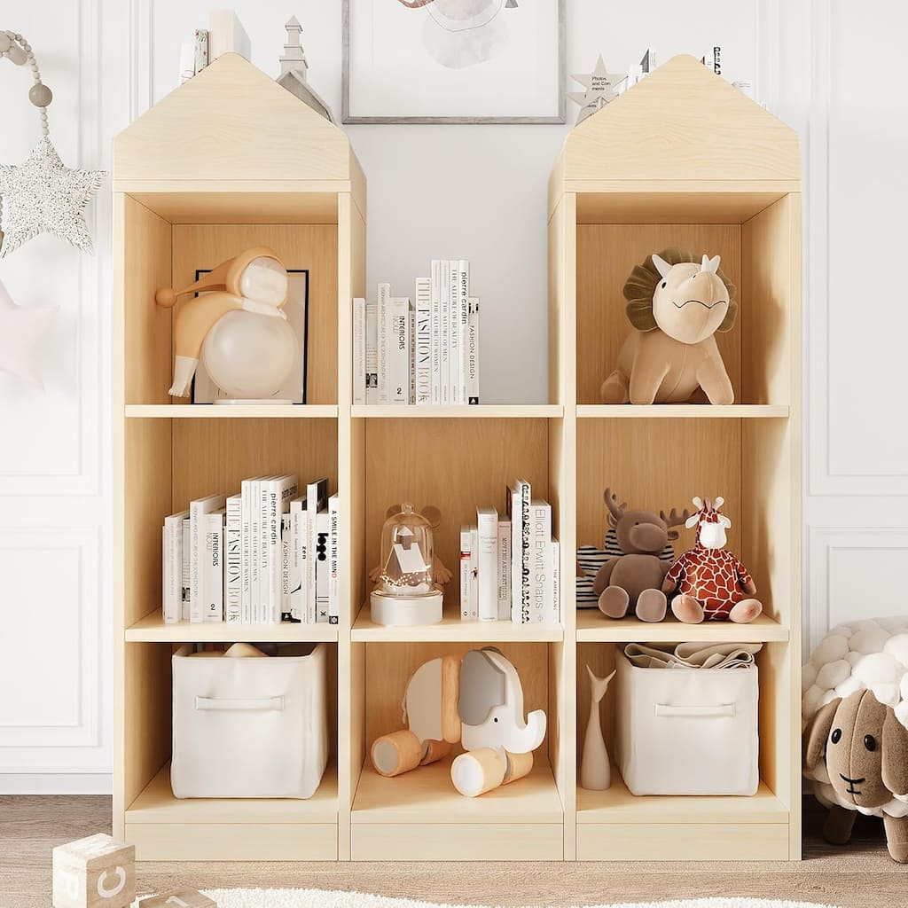 Toy Storage Organizer 8-Cubby Kids Bookshelf Natural Bookcase