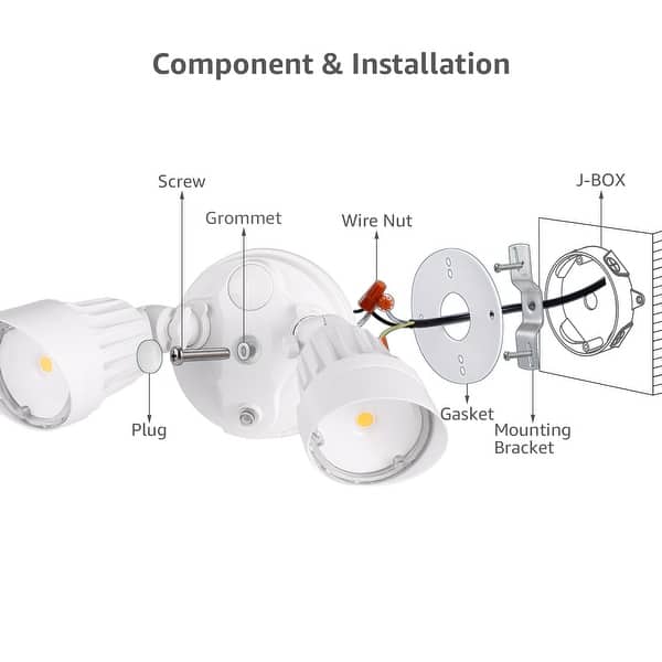 dimension image slide 3 of 4, 20W Dual-Head Dusk to Dawn Outdoor Security Light, White/Bronze