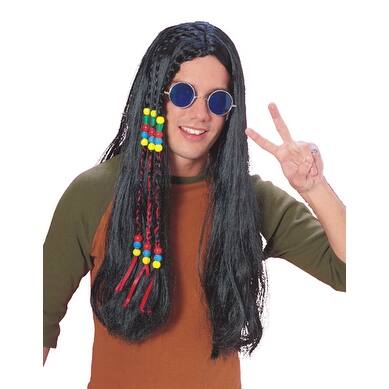 Shop Black Friday Deals On Long Black Hippie Wig With Braids And Beads For Costume Standard One Size Overstock 14674566