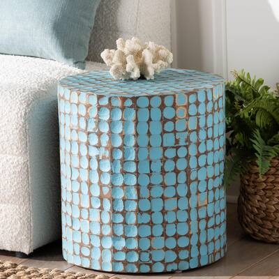 Juliette Bohemian Coconut Shell and Acacia Wood End Table