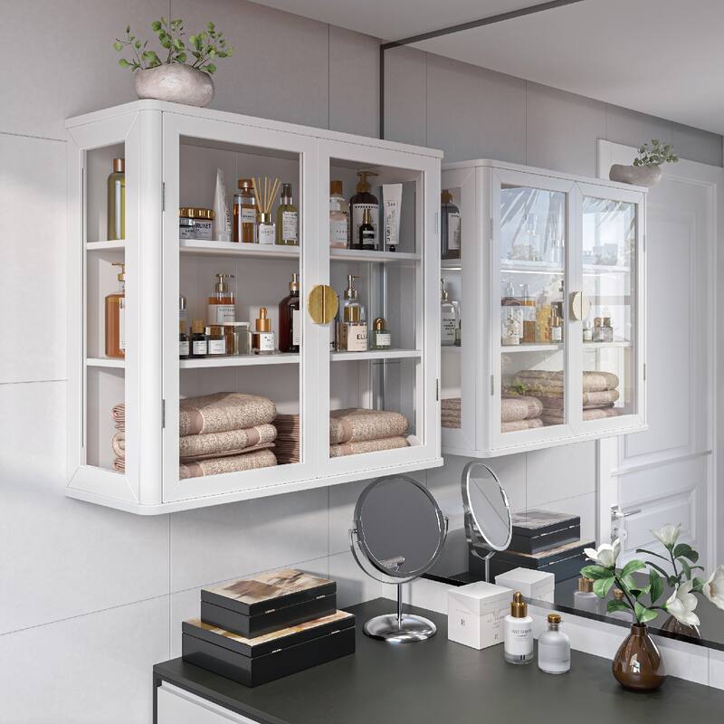 Modern Wall-Mounted Storage Cabinet with Tempered Glass Doors