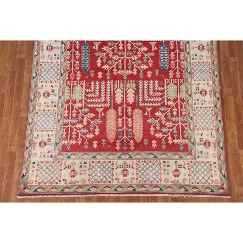 Hand Knotted Oriental 100% Wool Carpet Traditional Geometric Red Kazak Area Rug - 10' 0'' X 6' 4''