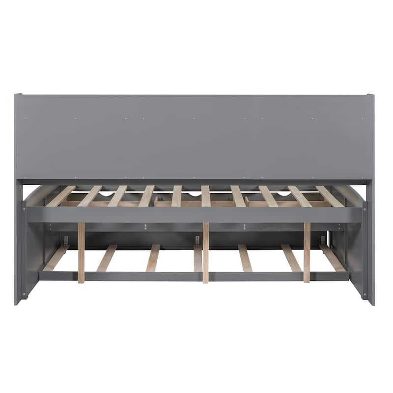 Wooden Full Captain Bed with Built-in Bookshelves