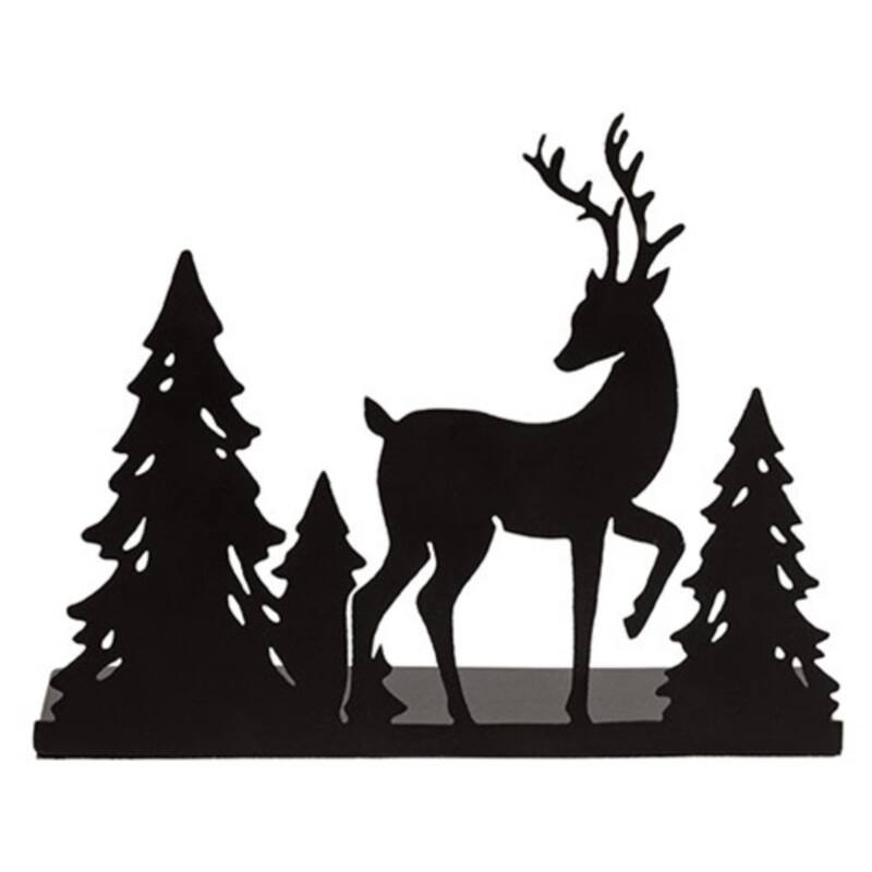 Woodland Forest Design Black Metal Candle Holder with Reindeer and Trees for Home Decor - 5" H x 6.5" W x 2" D
