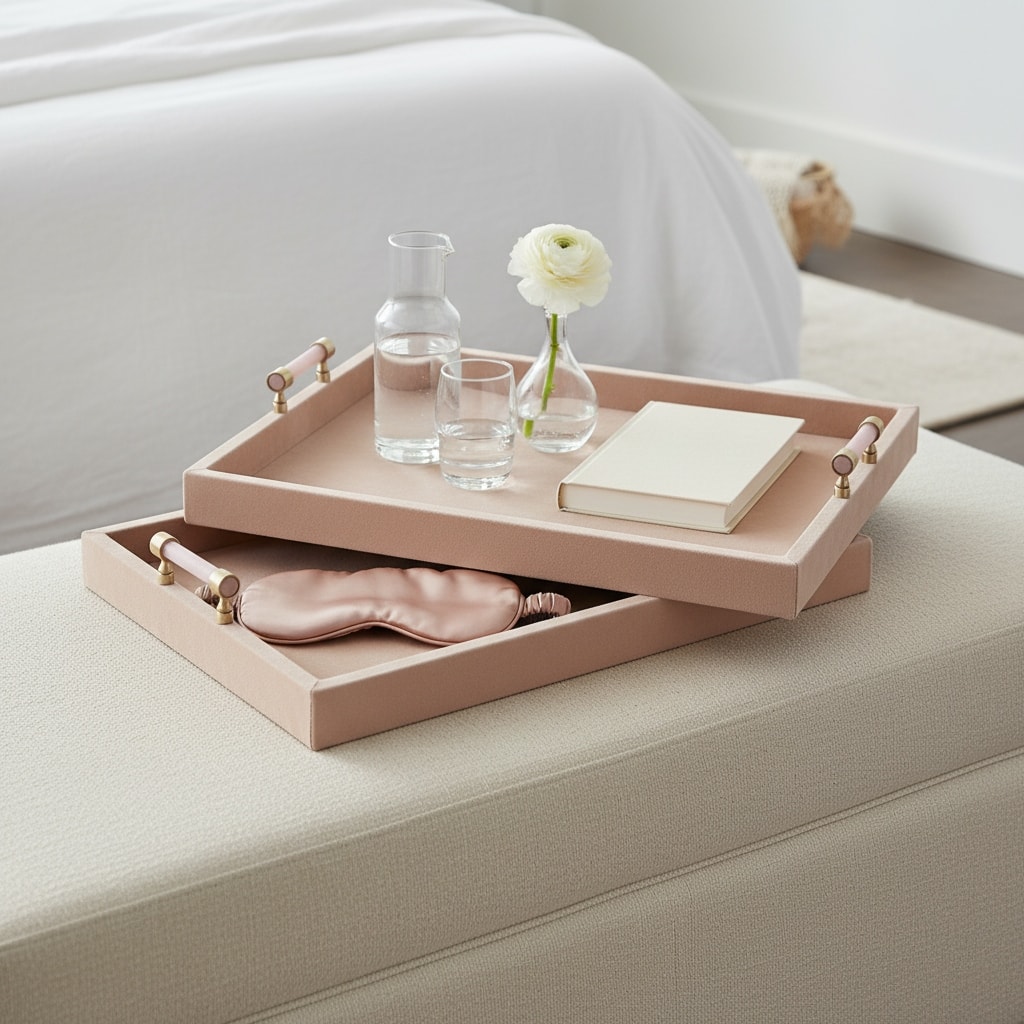 Wood Suede Decorative Trays Home Decor (Set of 2) - 17/20" Tan - 20.0"