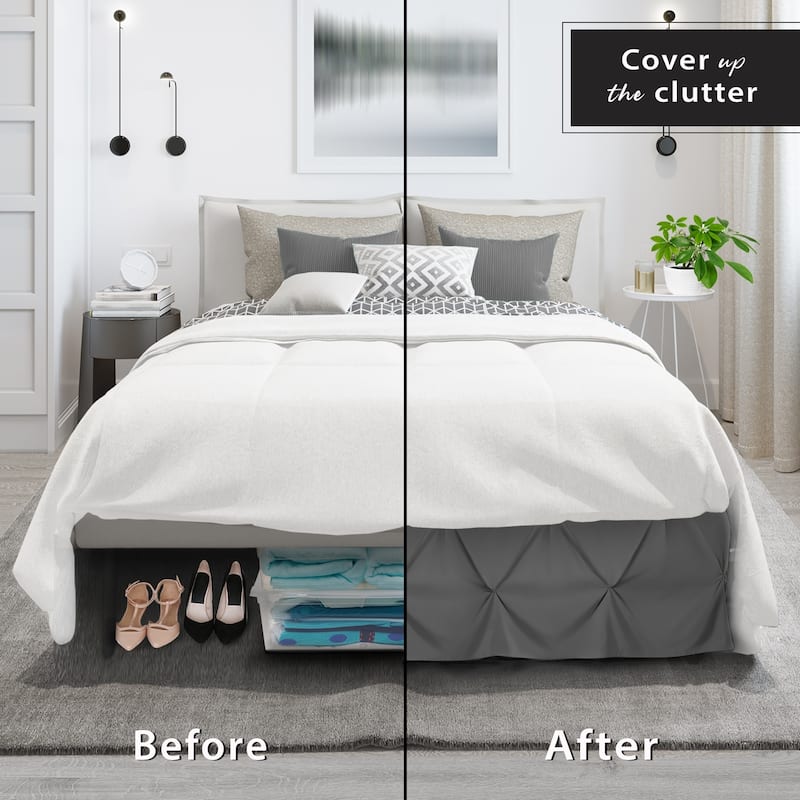 Nestl Pinch Pleat Bed Skirt - Soft Premium Microfiber Ruffle Bed Skirt - 14" Tailored Pintuck Wrap Around Dust Ruffle