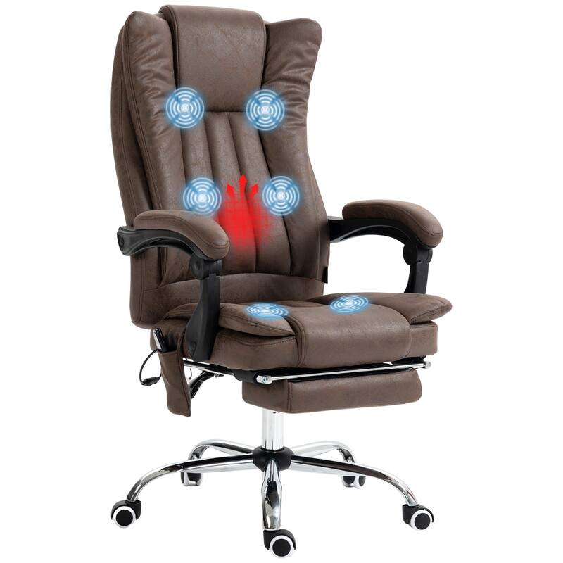 Vinsetto Microfiber Office Chair,High Back Computer Chair with 6 Point Massage, Heat, Adjustable Height and Retractable Footrest - Brown