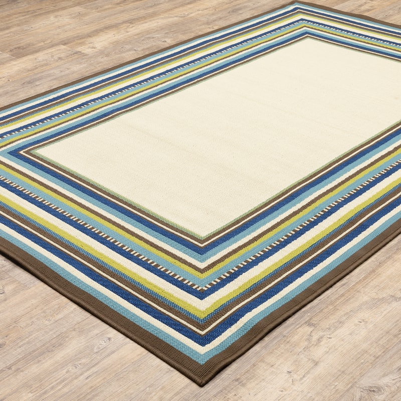 Vista Home Catalina Multi-Border Indoor-Outdoor Ivory/Blue Rug--