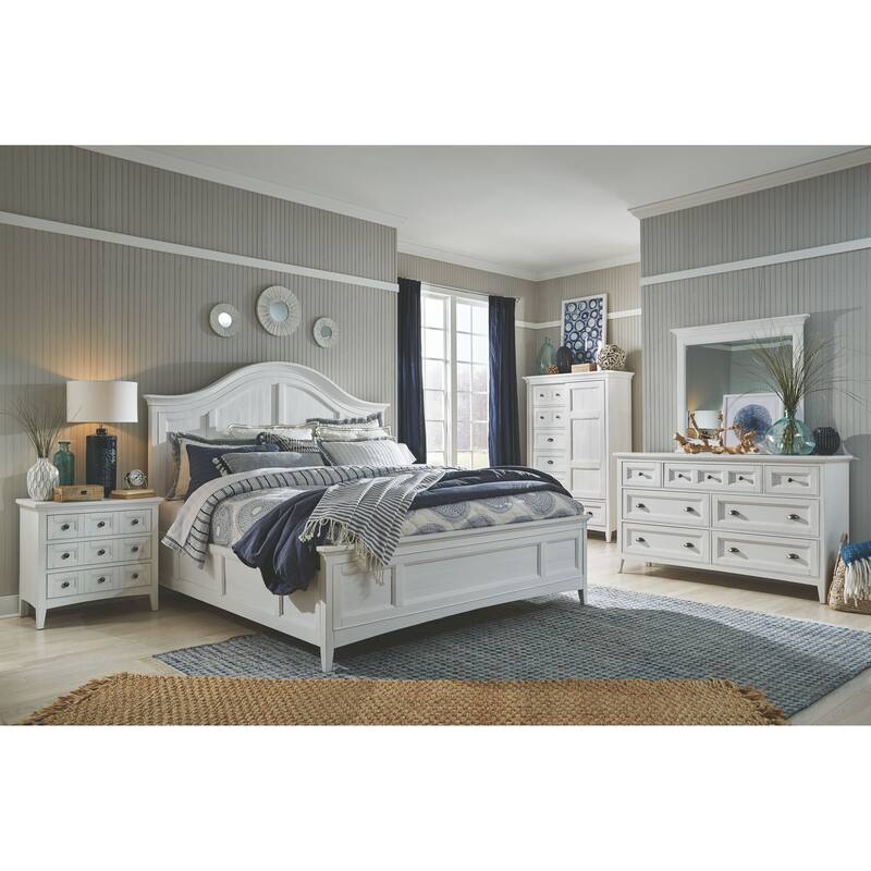 Magnussen Home Heron Cove Chalk White And Dovetail Grey Drawer Dresser With Landscape Mirror
