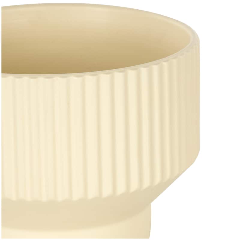 Ceramic Wide Indoor Outdoor Planter with Linear Grooves and Tapered Bases - Set of 3 Green, White, Cream - Roche River Decor