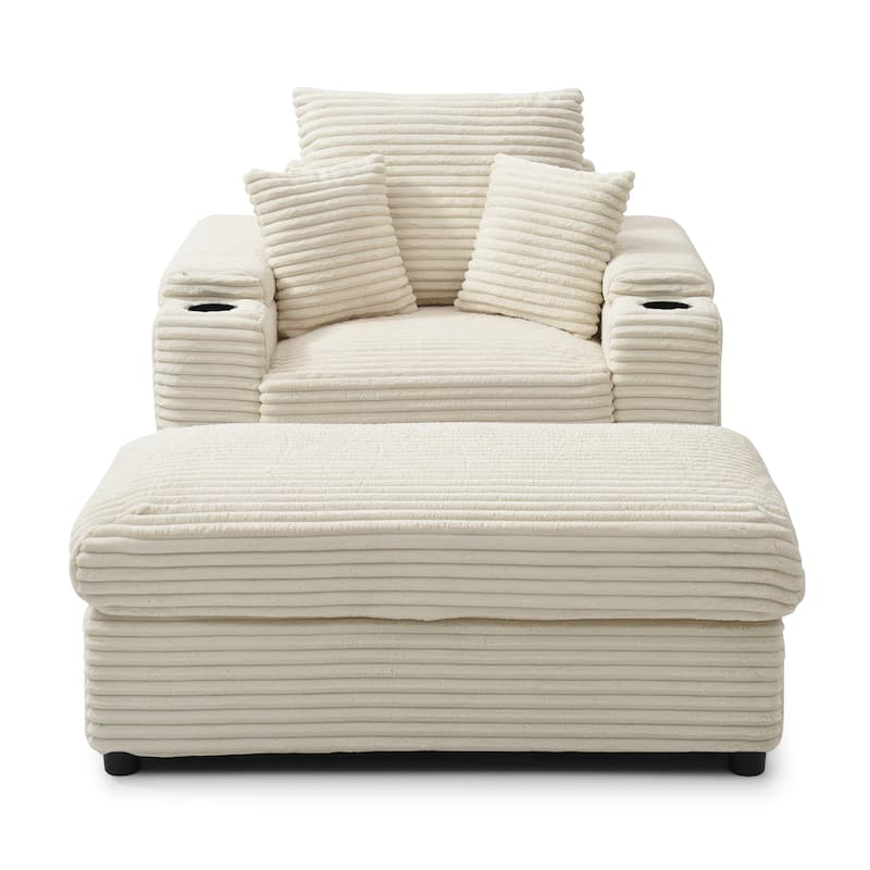 Oversize Accent Chair with Storage Ottoman,Corduroy Fabric Single Sofa,Deep Seat Lounge Armchair with Extra Wide Armrests