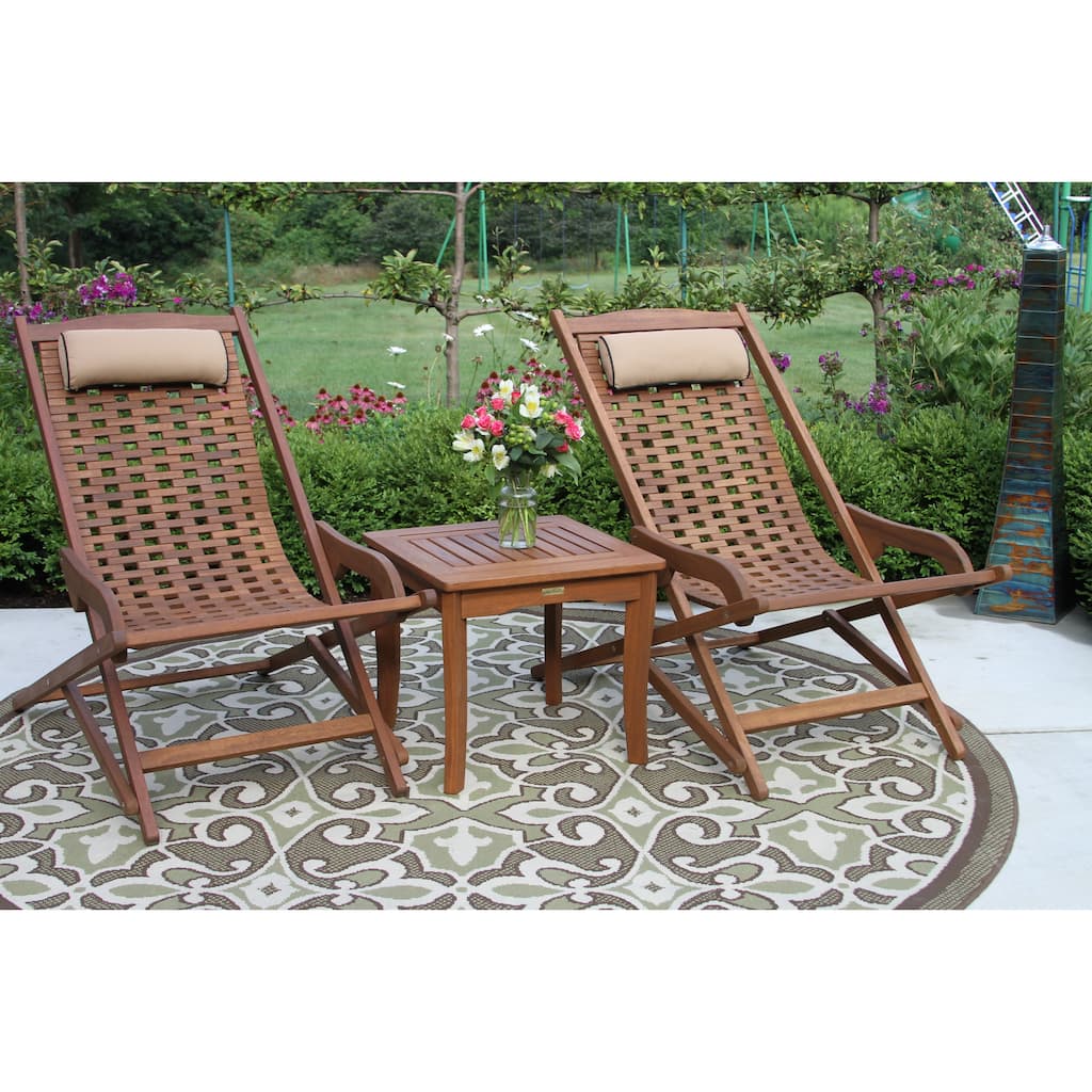 Eilaf 3-Piece Folding Eucalyptus Swing Lounger Set With Square Accent Table