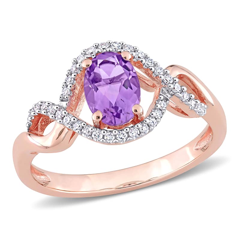 Miadora 10k Rose Gold Amethyst and 1/6ct TDW Diamond Halo Infinity Ring