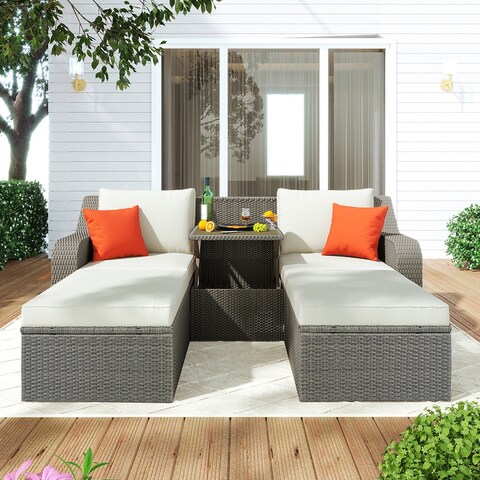 Patio Furniture Sets, Wicker Sofa, Ottomans and Lift Top Coffee Table