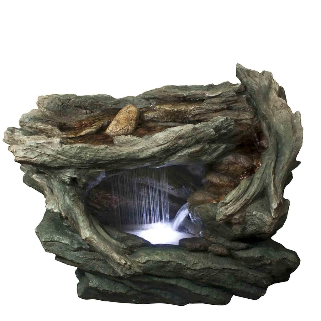 31" LED Woodland Grotto with Stones Outdoor Garden Water Fountain