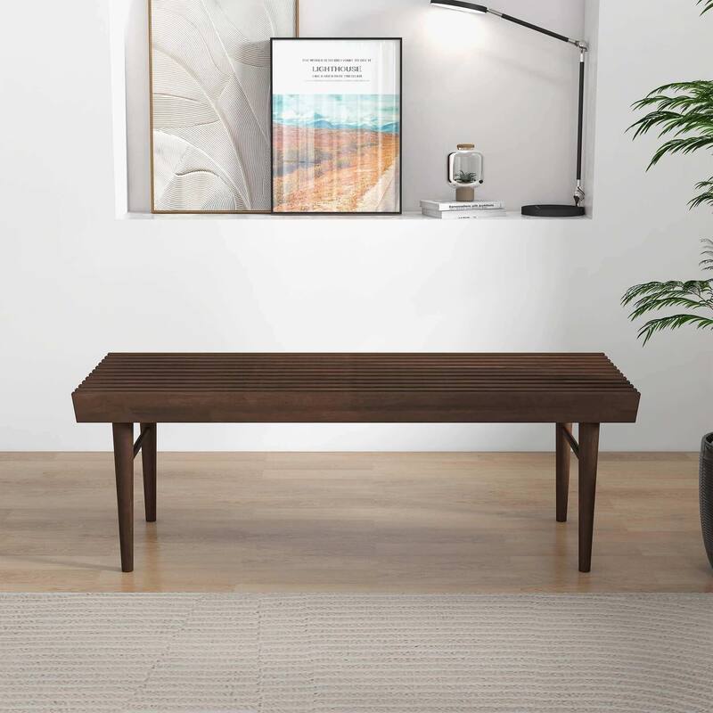 GDFStudio - Mia Mid-Century Modern 47.2" Wide Solid Wood Bench with Natural Walnut Stain Finish - 47.2"W