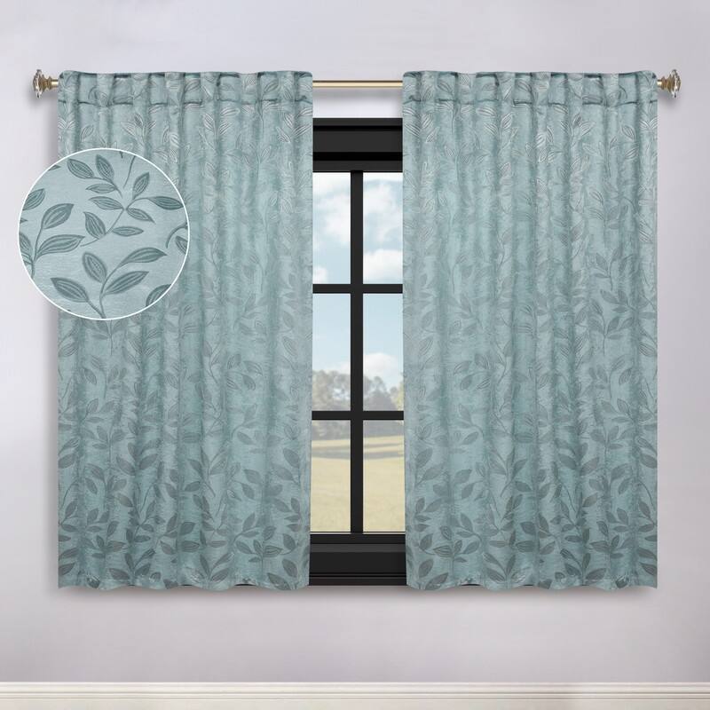 Superior Leaves Machine Washable Room Darkening Curtains with Back Tabs, Set of 2