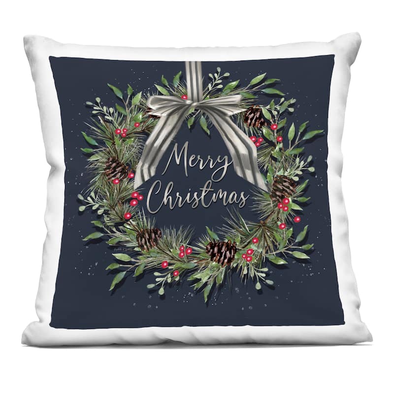 Stupell Hanging Christmas Wreath with Bow Decorative Printed Throw Pillow Design by Elizabeth Tyndall - Accent - Polyester - Black - Single