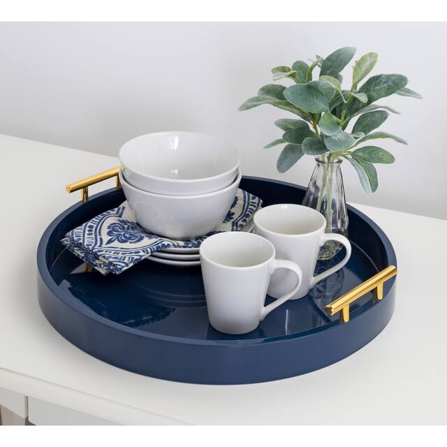 Kate and Laurel Lipton Round Decorative Tray with Metal Handles