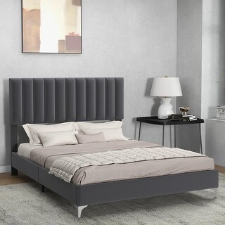Modern Velvet Platform Bed Frame with Adjustable Headboard