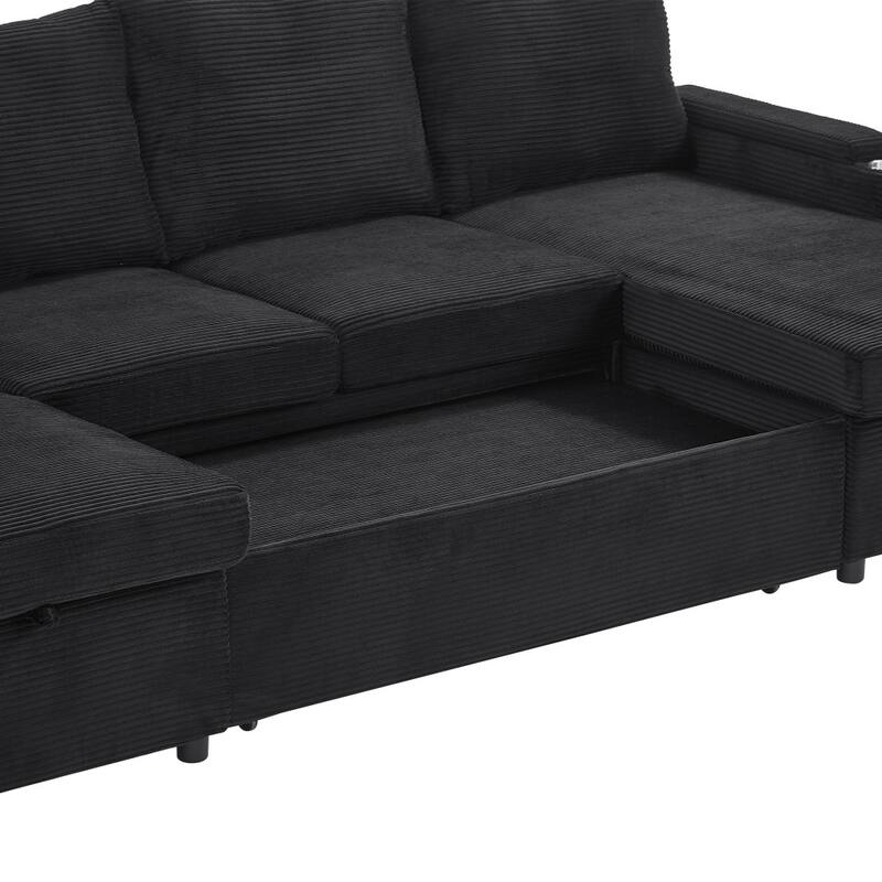 109.5" Convertible Upholstered Sectional Sofa with Storage Chaise Lounges