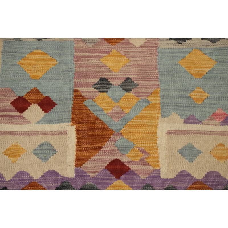Hand Woven Oriental 100% Wool Carpet Southwestern Tribal Multi-Colored Kilim Runner Rug - 9' 8'' X 2' 7''