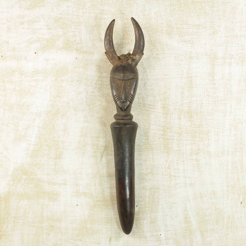 Handmade Horned Guardian Wood wall accent (Ghana)