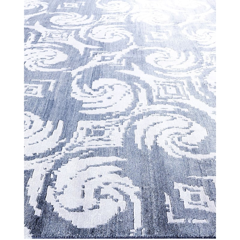 Modern One-of-a-Kind Hand-Knotted Area Rug, Blue - 9' 1" x 12' 3"