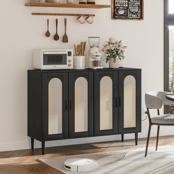 Costway Rattan Buffet Cabinet Storage Sideboard Bar Accent Cabinet 1 Door And 3 Drawers