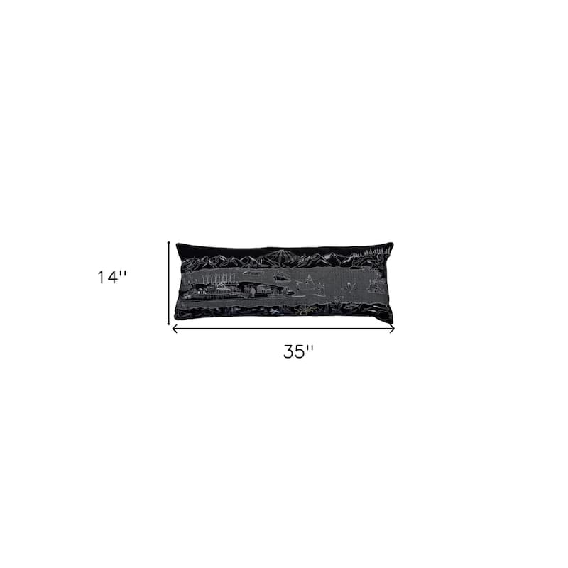 HomeRoots 35" Black Homer Spit Nighttime Skyline Lumbar Decorative Pillow